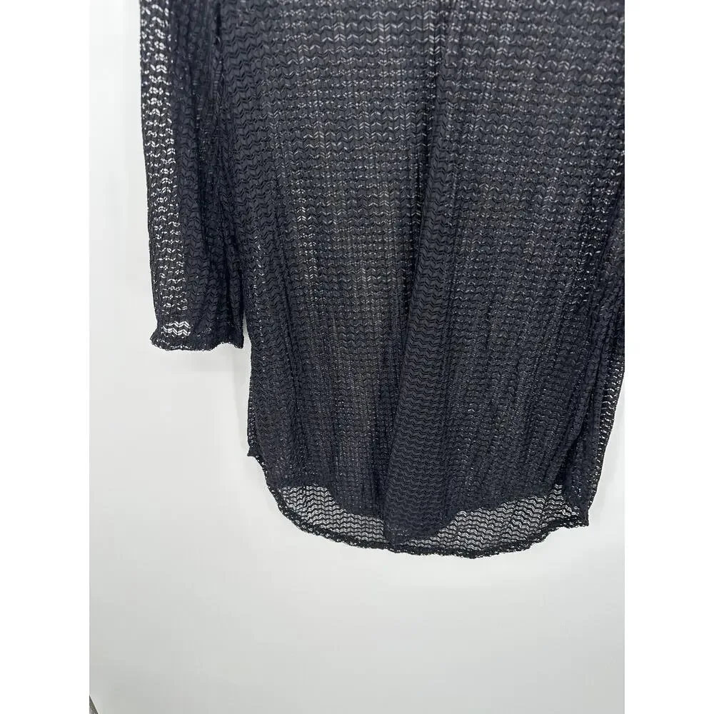 Jordan Taylor Sheer Black Tunic Swim Cover-Up V-Neck Bell‎ Sleeve Size S Beach